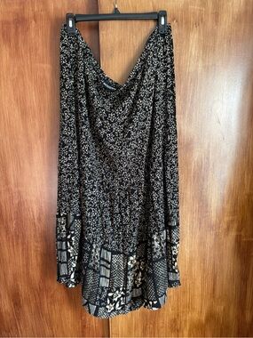 EUC Vintage Notations Black & Cream Floral Tiered Midi Skirt | Women’s Plus 2X